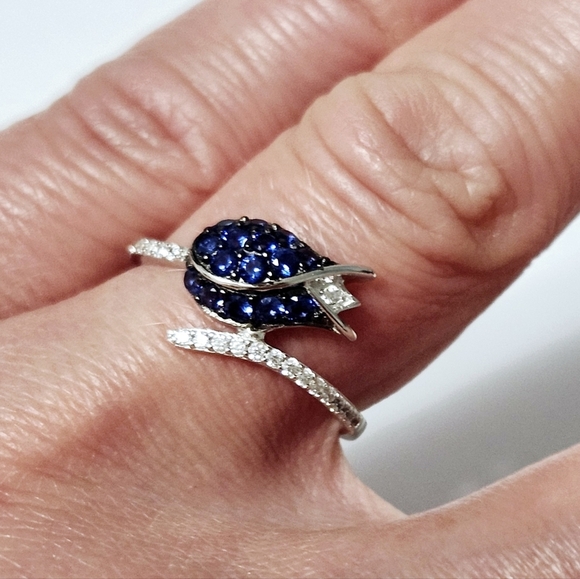 Tulip Flower Sapphire Sterling SILVER Ring size 6.5 - Picture 6 of 9